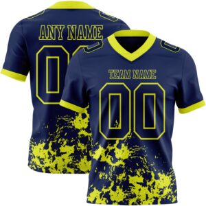 Custom Navy Neon Yellow 3D Pattern Splash Authentic Football Jersey